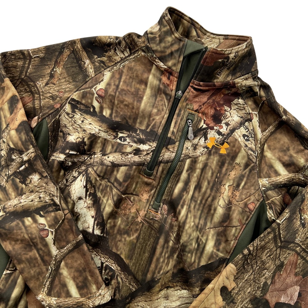 Under Armour Scent Control 1/4 Zip Pullover Mens S Camo Mossy Oak Hunting Fleece